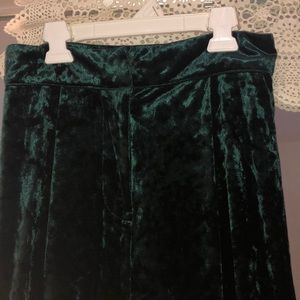 Wide leg green velvet pants